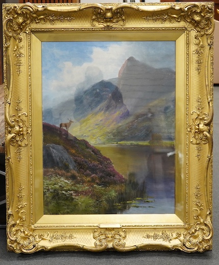 James Lake, oil on canvas, ‘Loch Lomond’, signed, applied plaque to frame, 65 x 50cm, ornate gilt frame. Condition - good, minor losses to frame